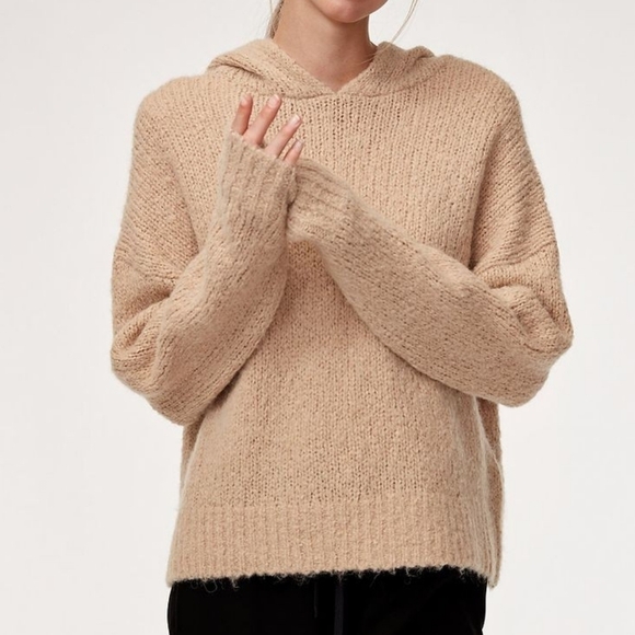 Aritzia The Group Babaton Michelle Tan Hooded Wool Alpaca Knit Oversized Sweater